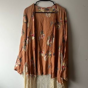 ASOS | Pink floral fringe kimono Size 12